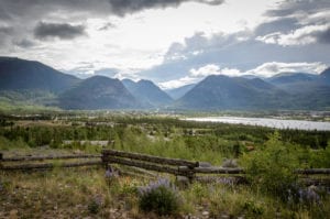 View of Frisco, mountains, Dillon Reservoir and sun from Frisco Peninsula