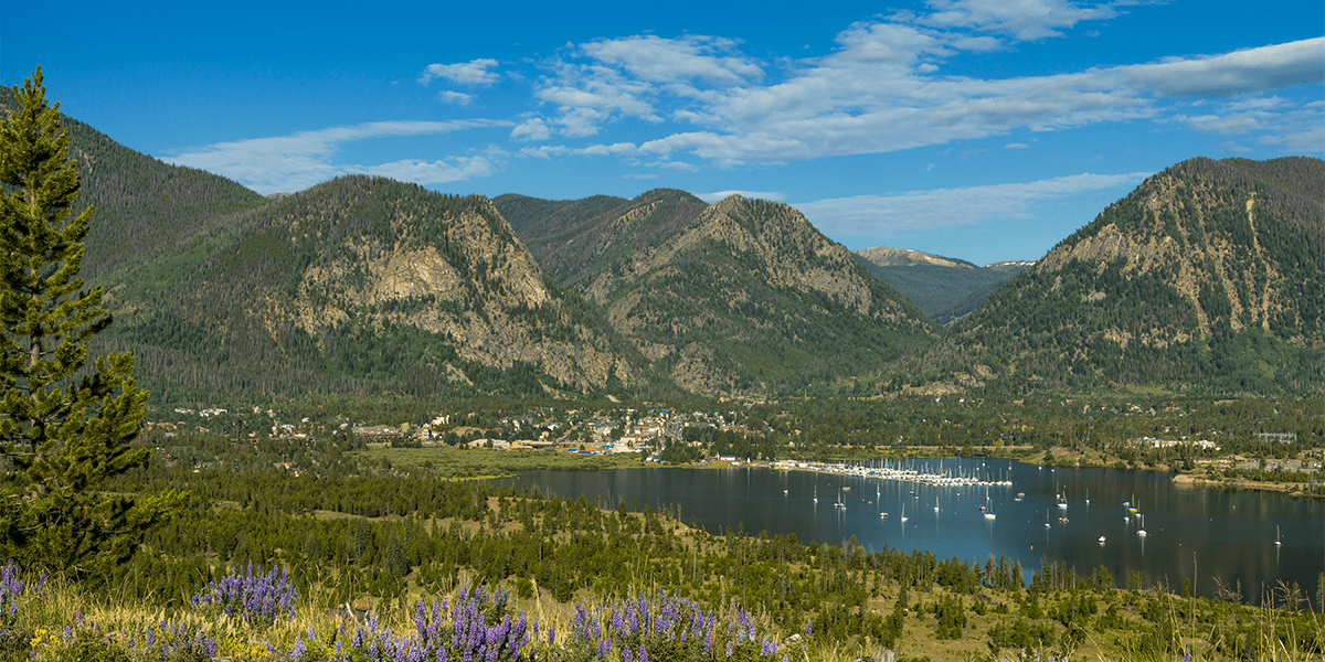 Distant view of Frisco Bay Marina in the Summer